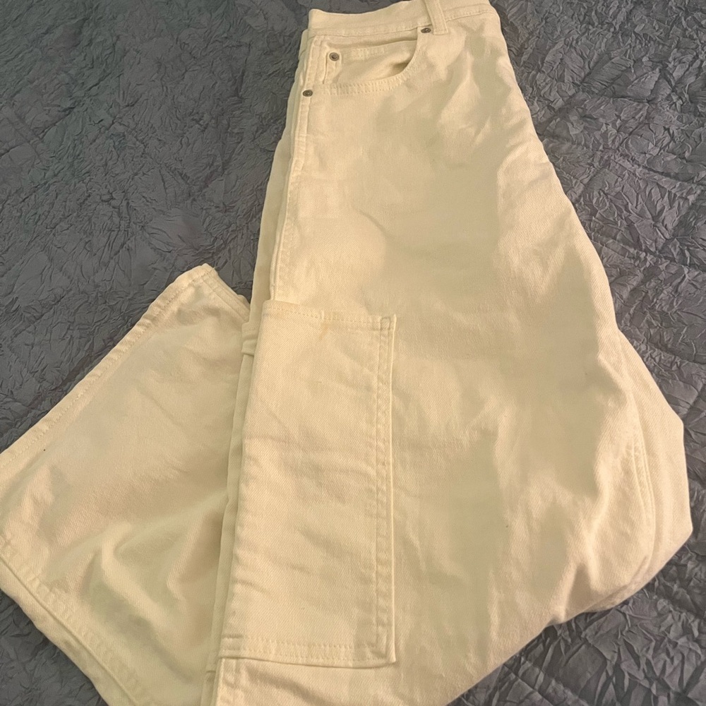Levis White High Waisted Wide Leg Crop Cargo Jeans Womens 28